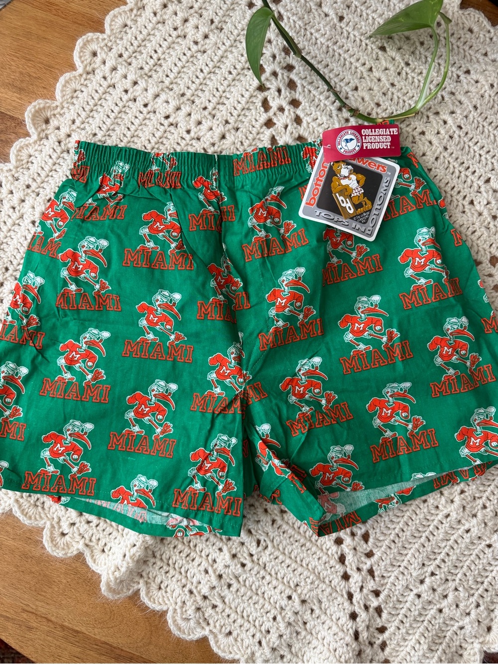 Vintage 90s University of Miami Hurricanes Print Green Boxer Shorts NEVER WORN - Picture 3 of 6